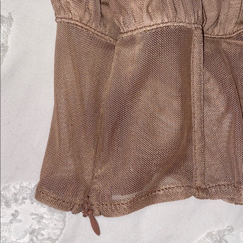 Tiger Mist Brown Ruching Mesh Crop Top - Picture 3 of 4